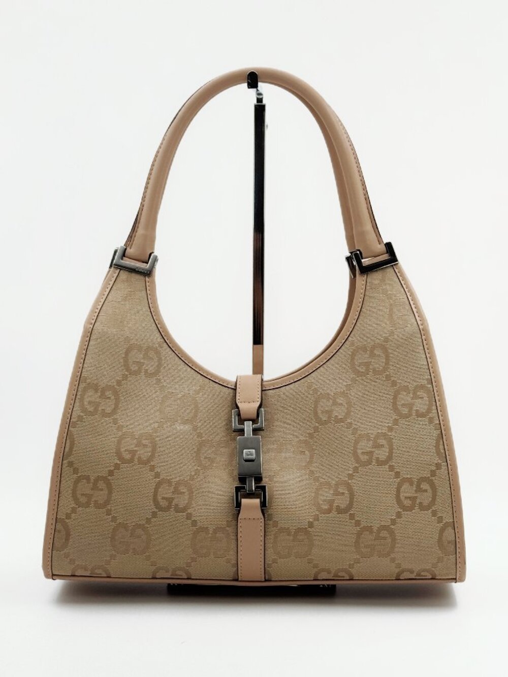 Gucci Vintage Jackie GG Canvas Beige Leather Hobo Shoulder Bag